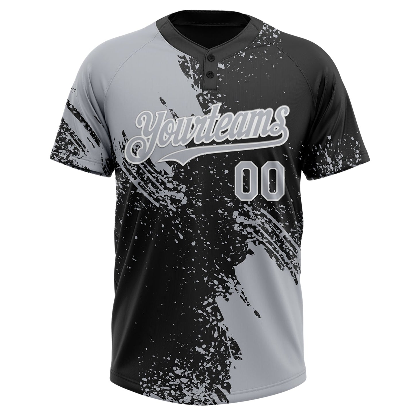 Custom Gray Black-White 3D Pattern Abstract Brush Stroke Two-Button Unisex Softball Jersey view 2