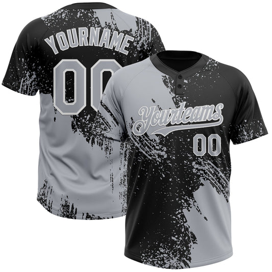 Custom Gray Black-White 3D Pattern Abstract Brush Stroke Two-Button Unisex Softball Jersey - Main View