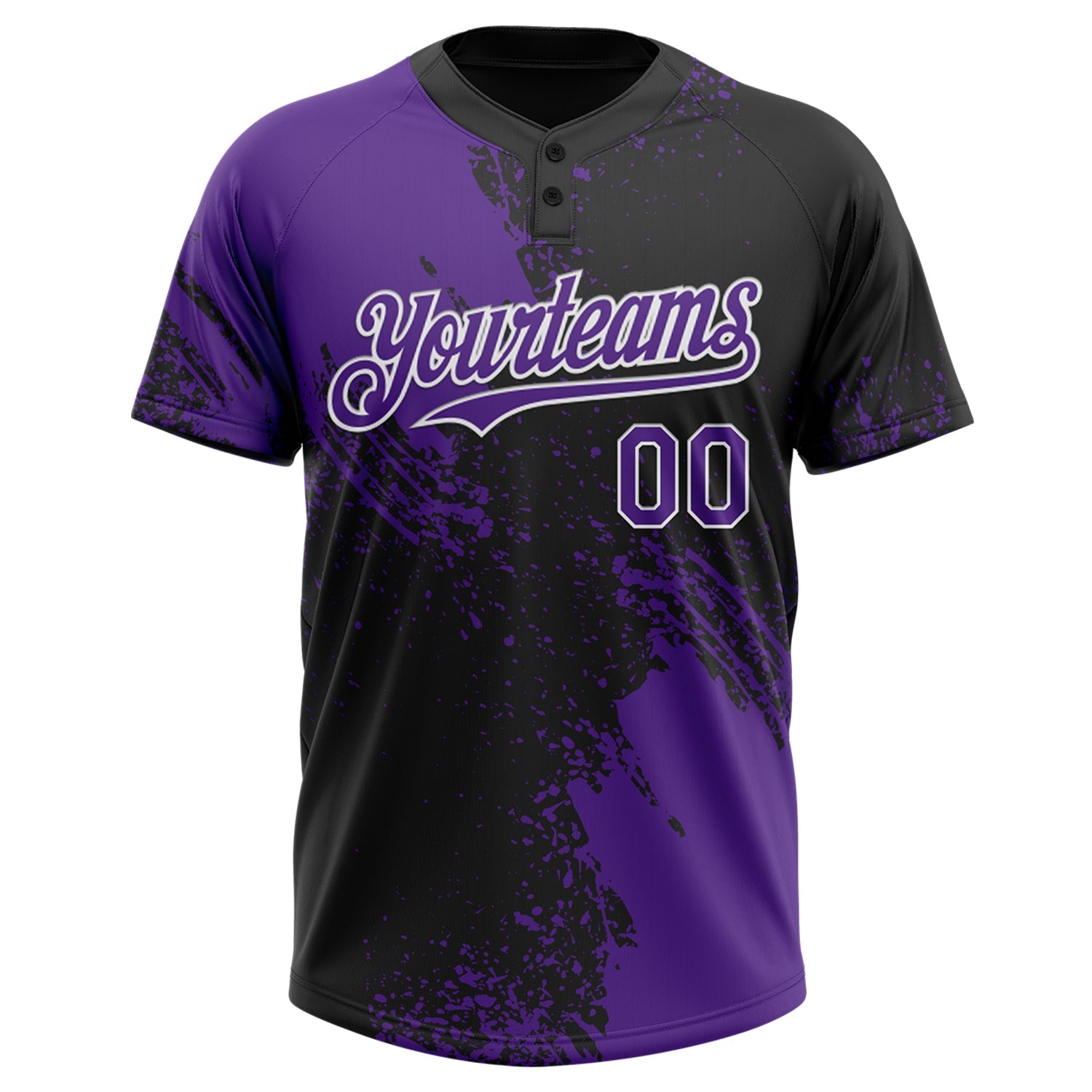 Custom Purple Black-White 3D Pattern Abstract Brush Stroke Two-Button Unisex Softball Jersey view 2