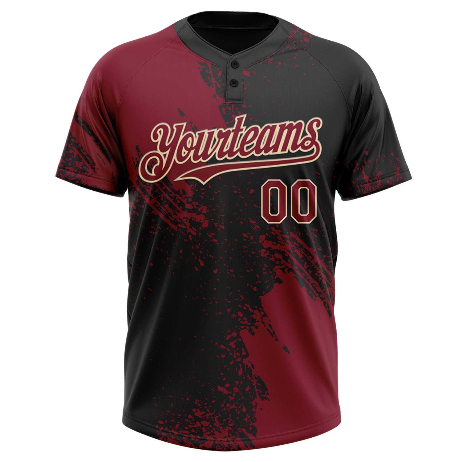 Custom Crimson Black-Cream 3D Pattern Abstract Brush Stroke Two-Button Unisex Softball Jersey view 2