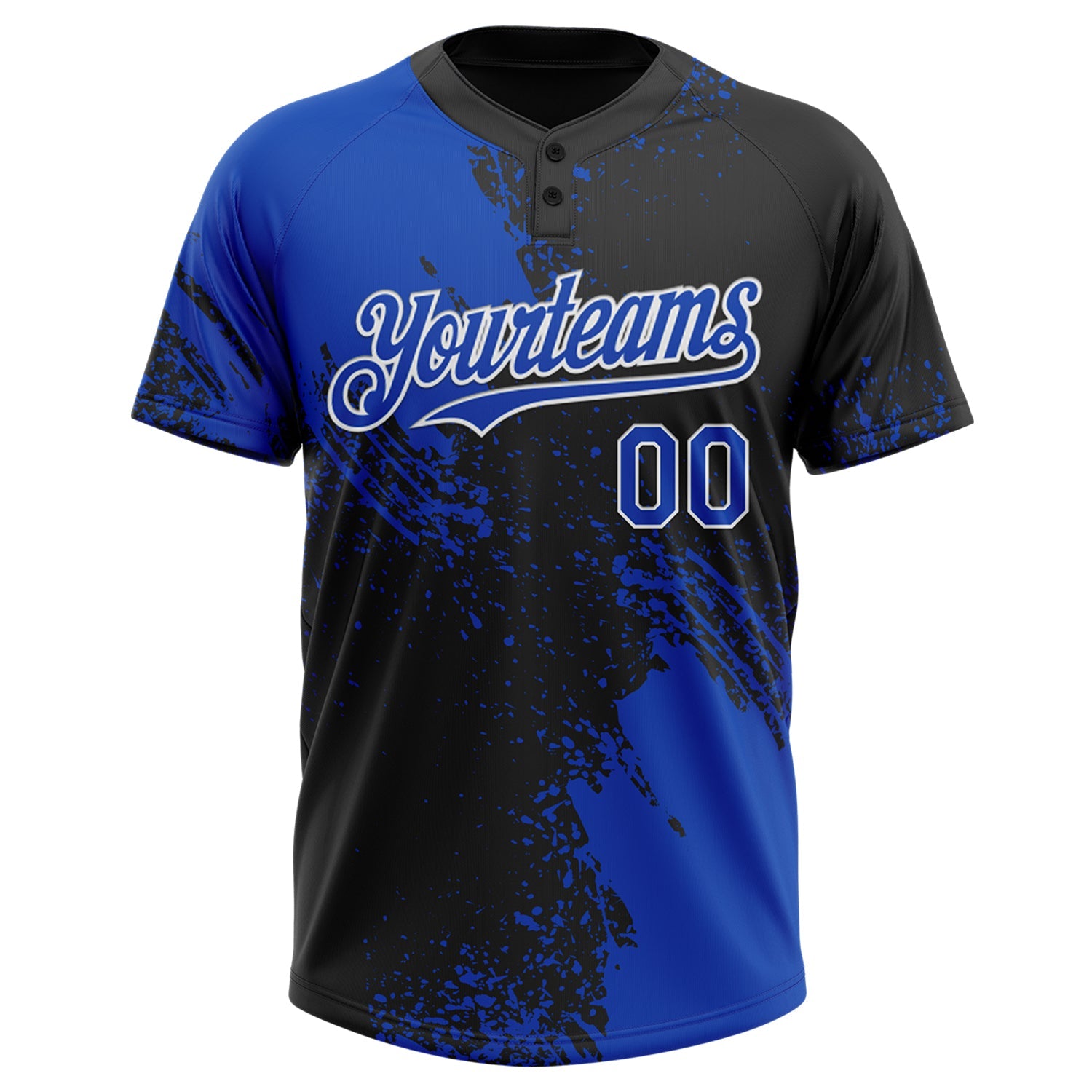 Custom Black Thunder Blue-White 3D Pattern Abstract Brush Stroke Two-Button Unisex Softball Jersey view 2