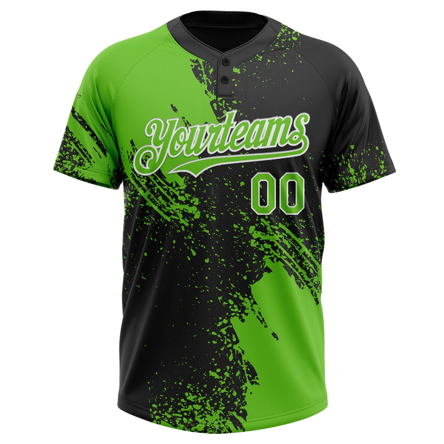 Custom Black Aurora Green-White 3D Pattern Abstract Brush Stroke Two-Button Unisex Softball Jersey view 2