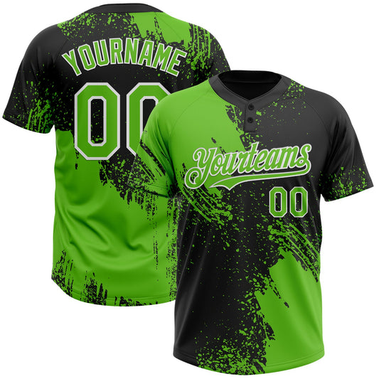 Custom Black Aurora Green-White 3D Pattern Abstract Brush Stroke Two-Button Unisex Softball Jersey - Main View