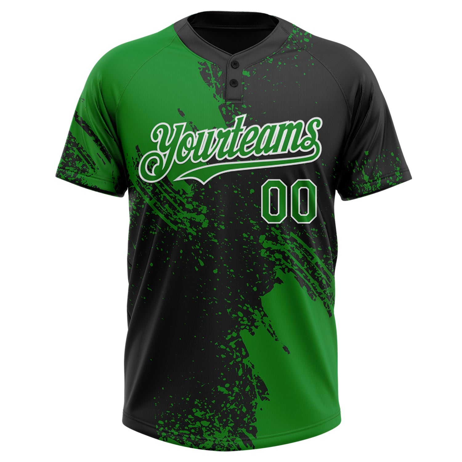 Custom Black Grass Green-White 3D Pattern Abstract Brush Stroke Two-Button Unisex Softball Jersey view 2