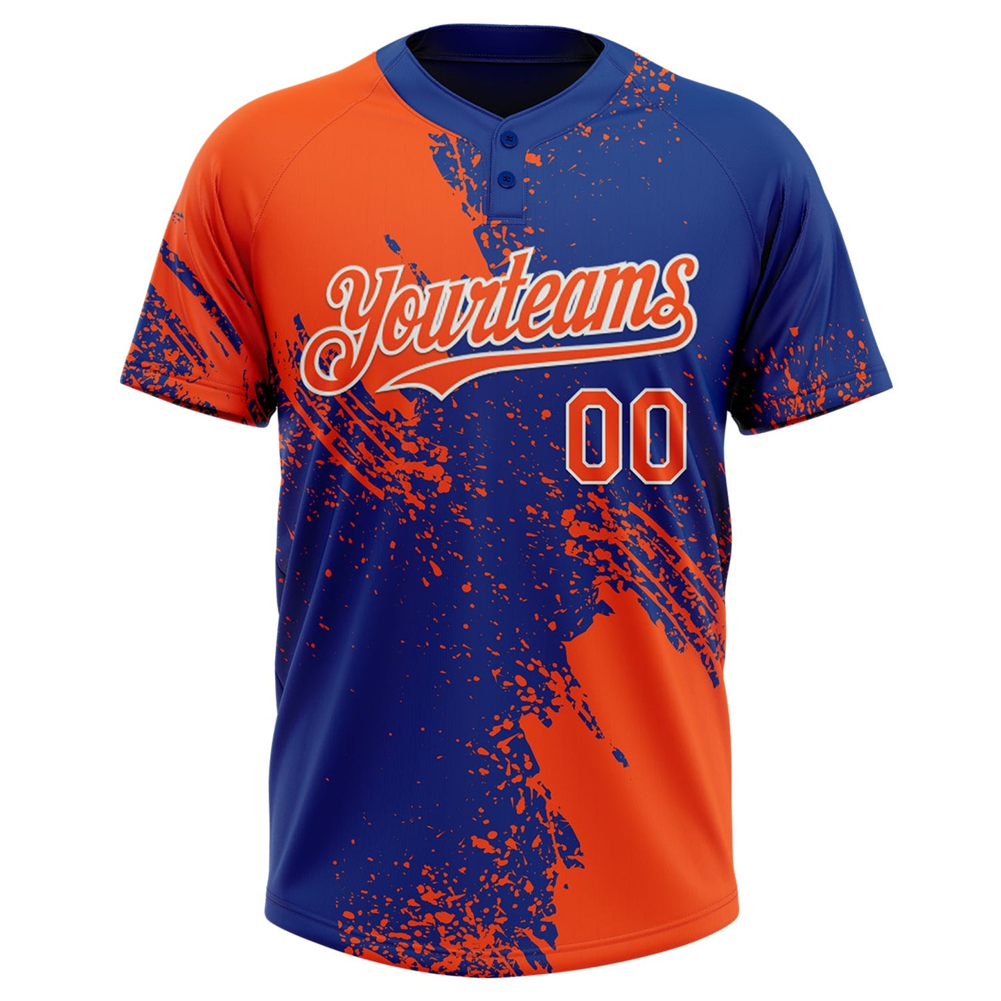 Custom Orange Royal-White 3D Pattern Abstract Brush Stroke Two-Button Unisex Softball Jersey view 2