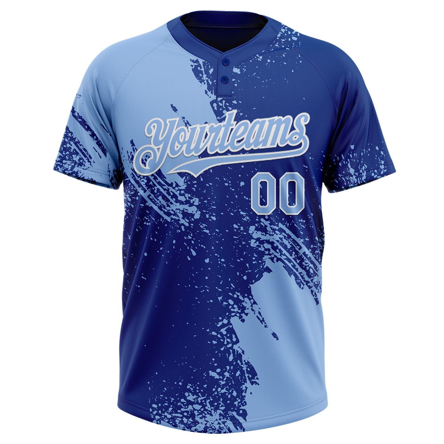 Custom Light Blue Royal-White 3D Pattern Abstract Brush Stroke Two-Button Unisex Softball Jersey view 2