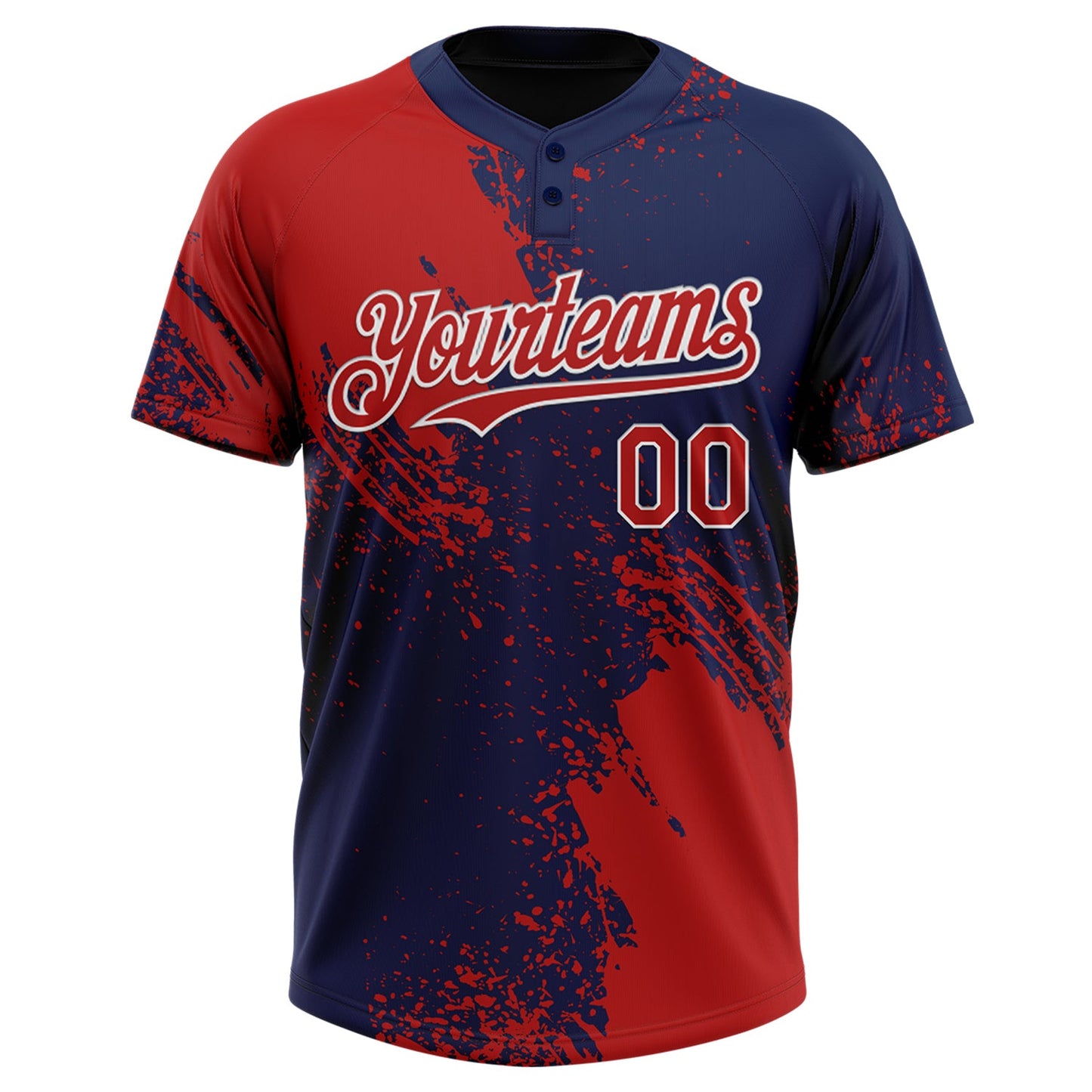 Custom Red Navy-White 3D Pattern Abstract Brush Stroke Two-Button Unisex Softball Jersey view 2