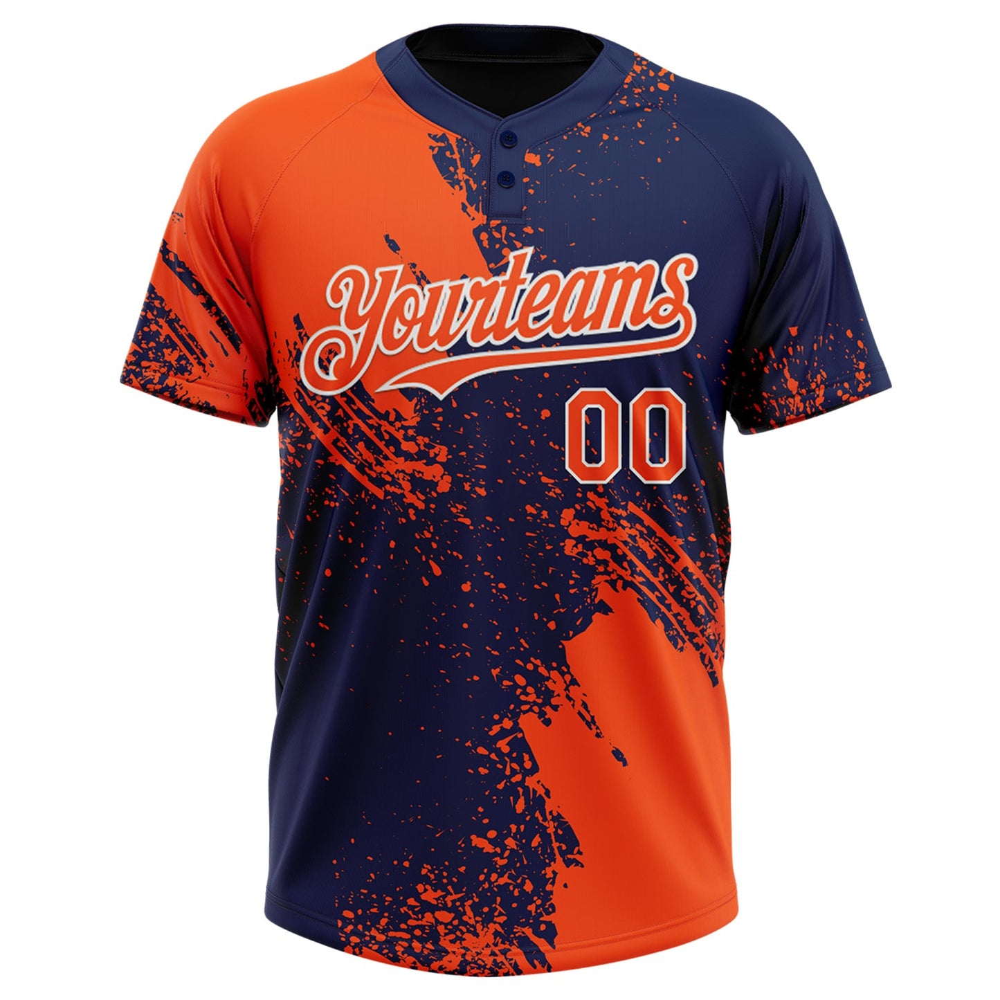 Custom Orange Navy-White 3D Pattern Abstract Brush Stroke Two-Button Unisex Softball Jersey view 2