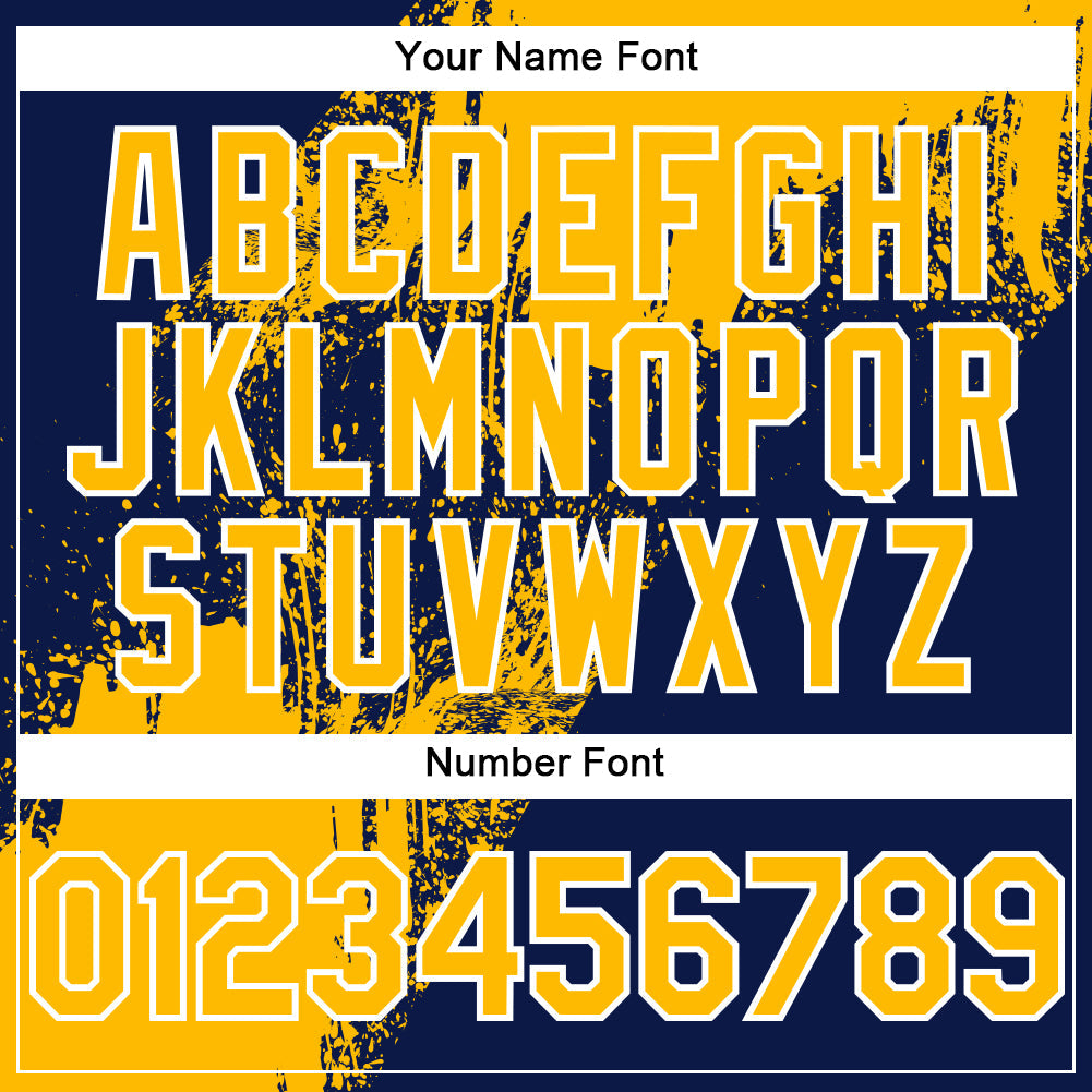 Custom Gold Navy-White 3D Pattern Abstract Brush Stroke Two-Button Unisex Softball Jersey view 5