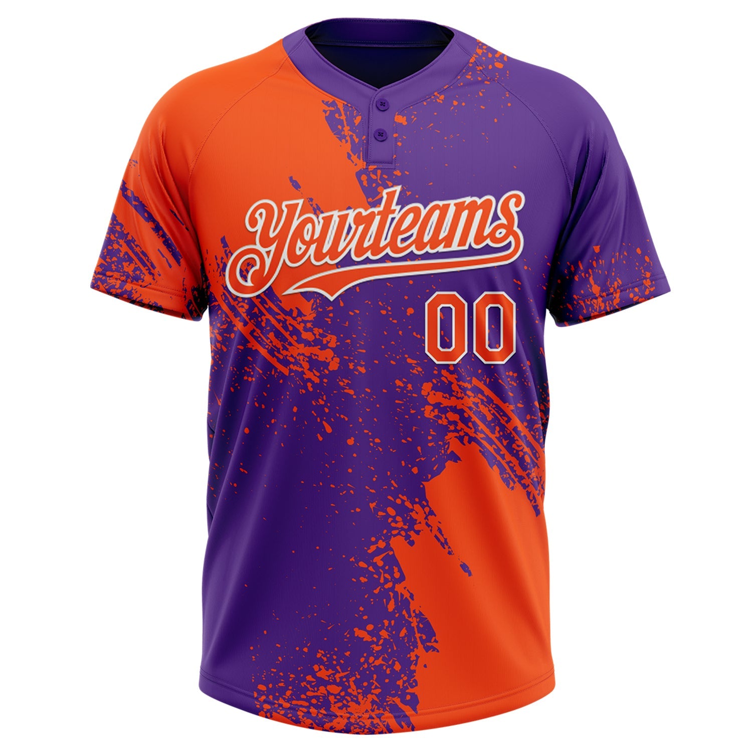 Custom Orange Purple-White 3D Pattern Abstract Brush Stroke Two-Button Unisex Softball Jersey view 2