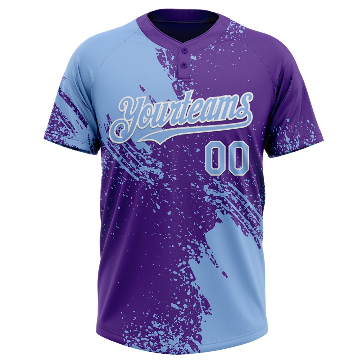Custom Light Blue Purple-White 3D Pattern Abstract Brush Stroke Two-Button Unisex Softball Jersey view 2