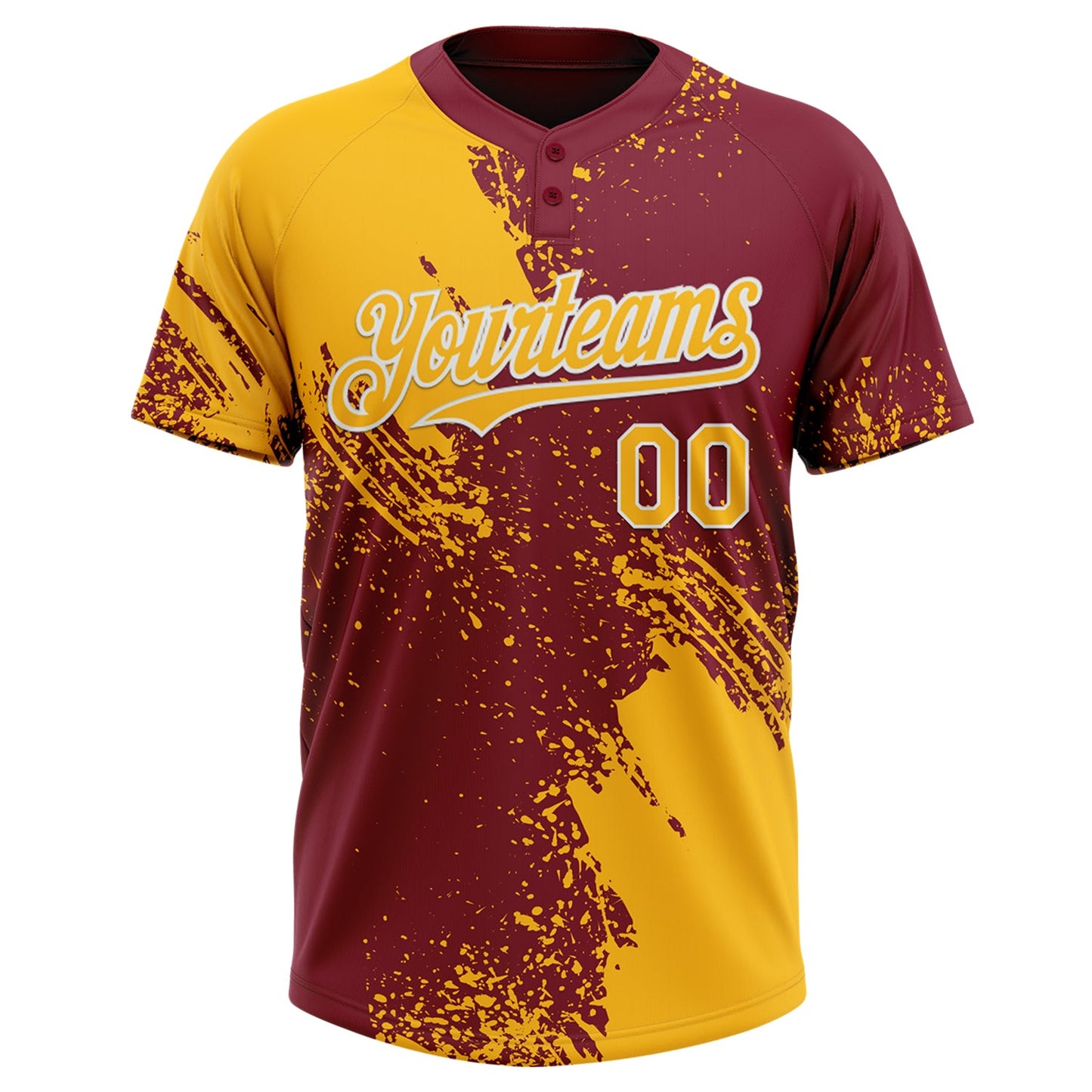 Custom Gold Crimson-White 3D Pattern Abstract Brush Stroke Two-Button Unisex Softball Jersey view 2