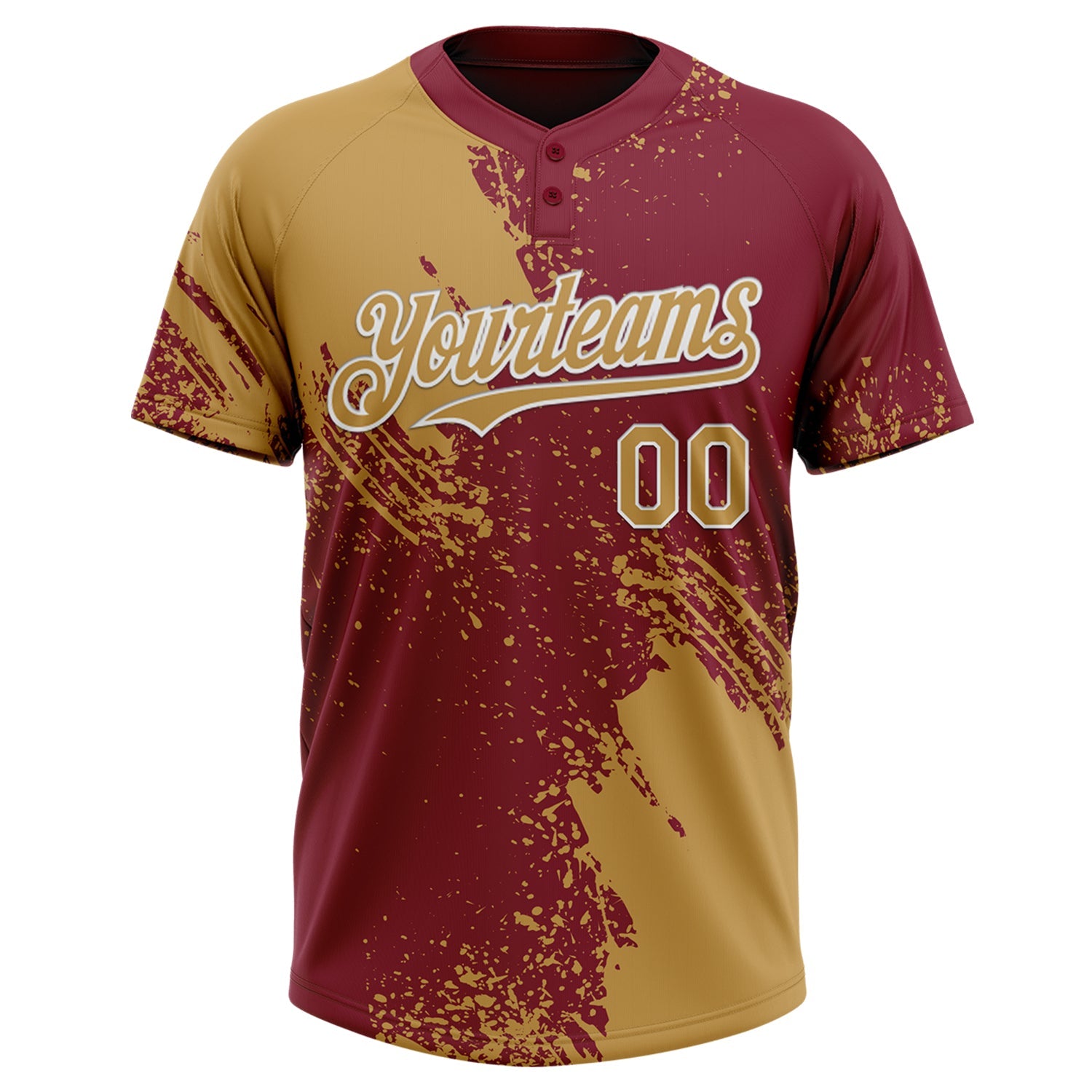 Custom Old Gold Crimson-White 3D Pattern Abstract Brush Stroke Two-Button Unisex Softball Jersey view 2