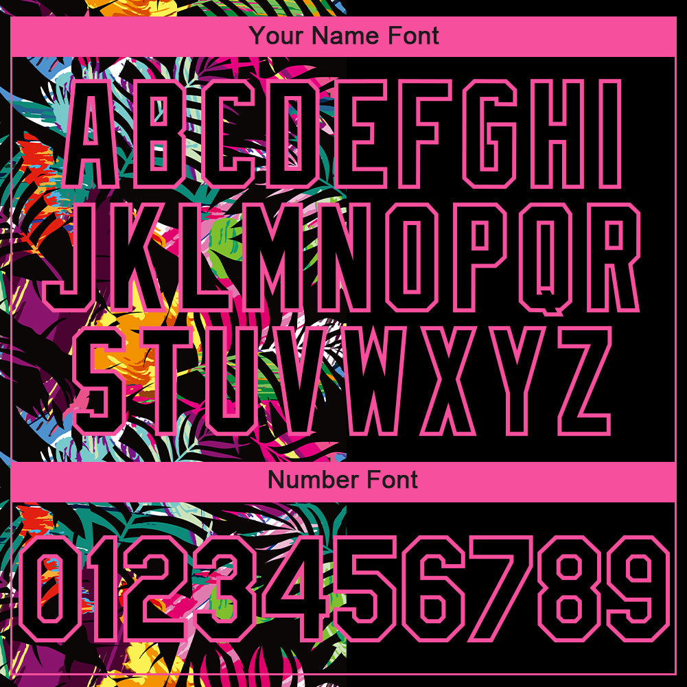 Custom Black Pink 3D Pattern Hawaii Tropical Palm Leaves Two-Button Unisex Softball Jersey view 5