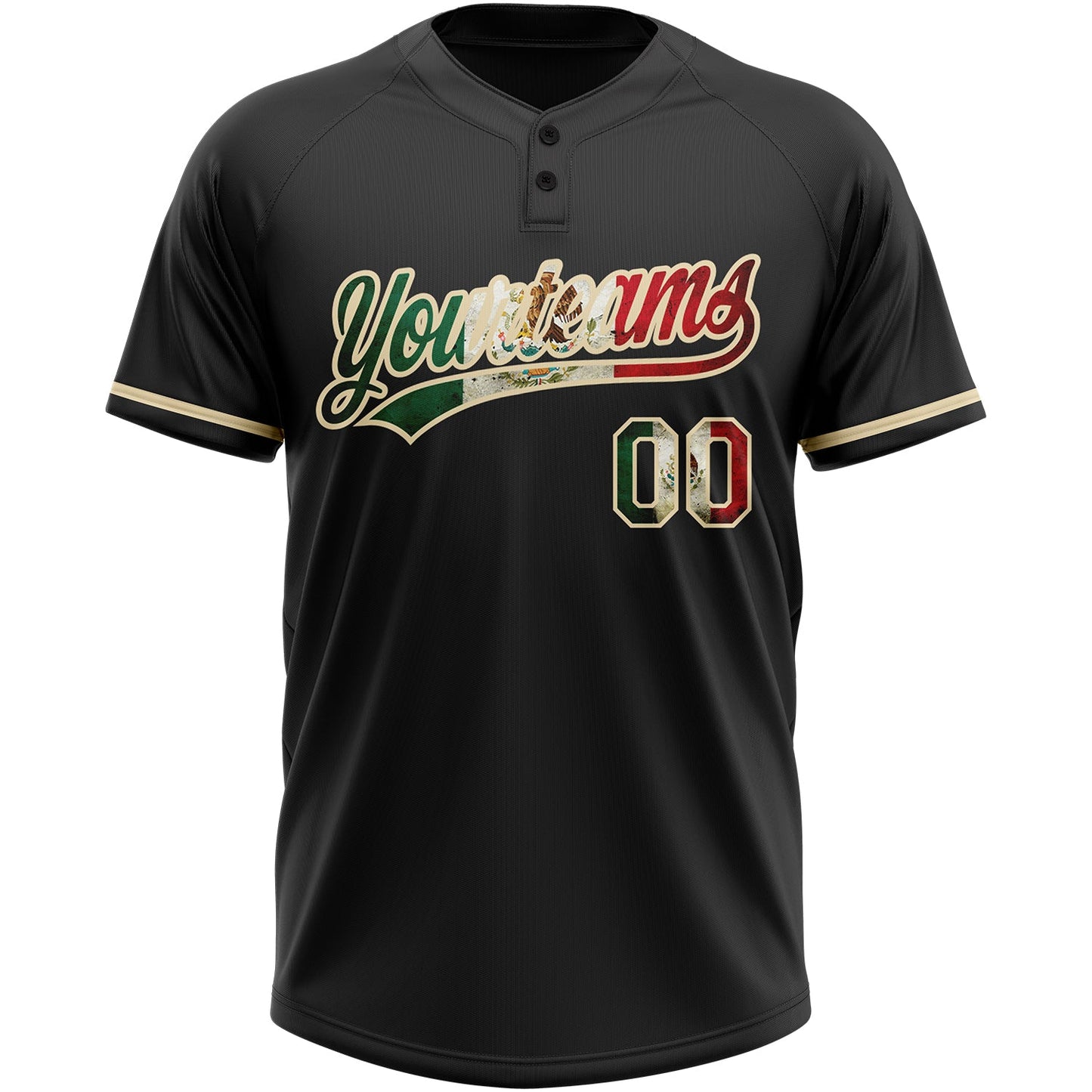 Custom Black Vintage Mexican Flag-City Cream Two-Button Unisex Softball Jersey view 2