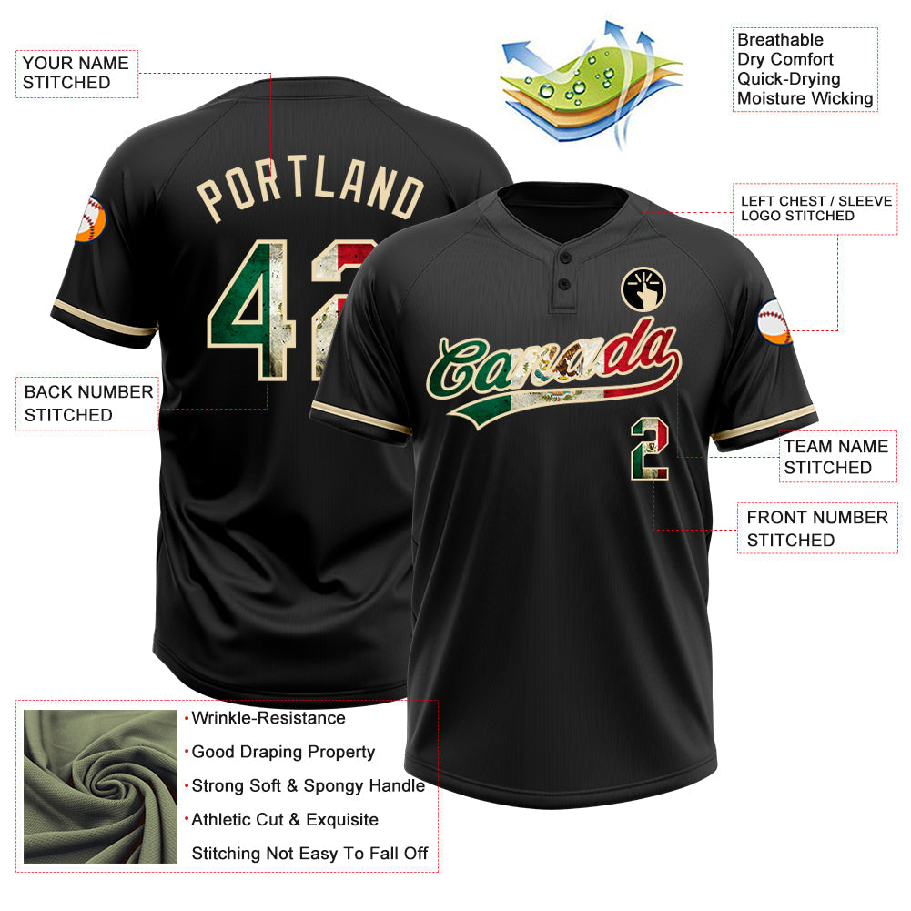 Custom Black Vintage Mexican Flag-City Cream Two-Button Unisex Softball Jersey view 3