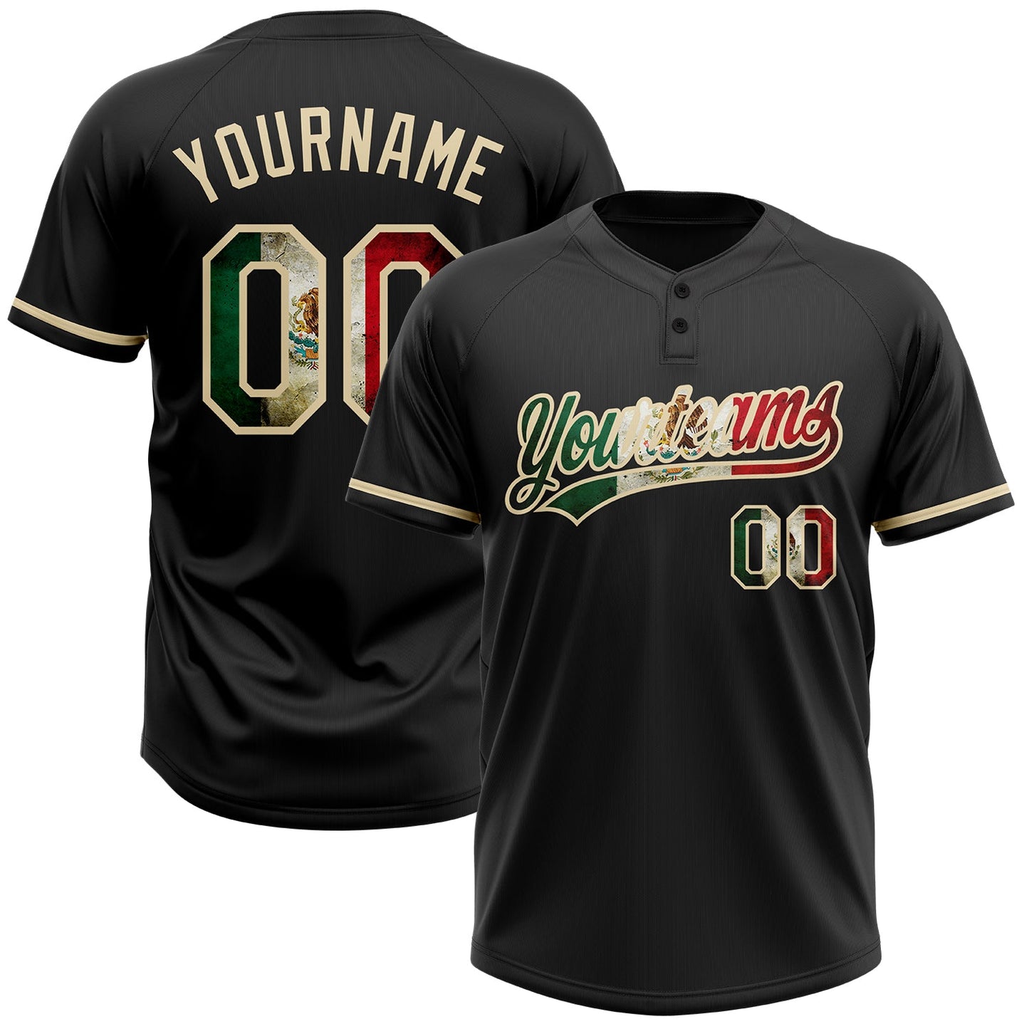 Custom Black Vintage Mexican Flag-City Cream Two-Button Unisex Softball Jersey - Main View