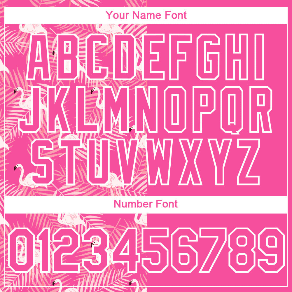 Custom Pink White 3D Pattern Tropical Palm Leaves And Famingo Two-Button Unisex Softball Jersey view 5