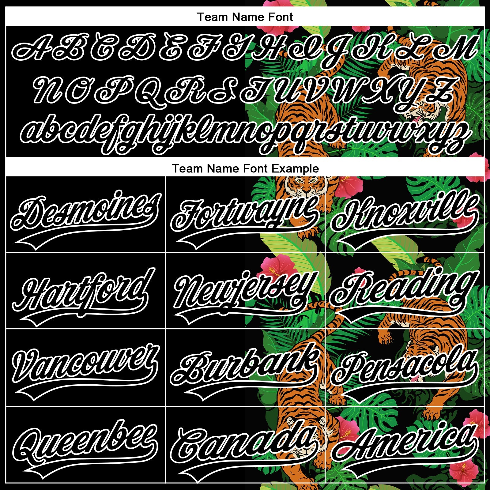 Custom Black White 3D Pattern Hawaii Tropical Tiger Two-Button Unisex Softball Jersey view 4
