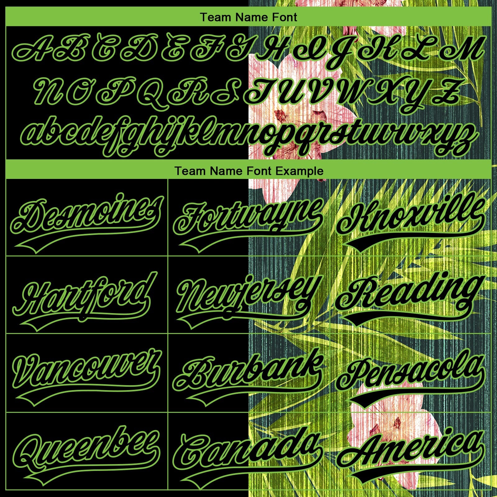 Custom Black Neon Green 3D Pattern Hawaii Tropical Palm Leaves With Orchids Two-Button Unisex Softball Jersey view 4