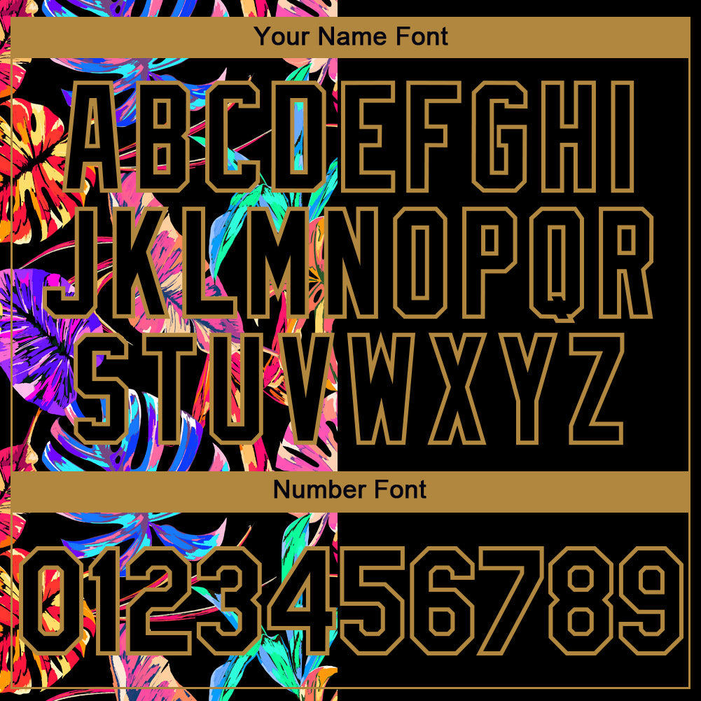 Custom Black Old Gold 3D Pattern Hawaii Tropical Palm Leaves Two-Button Unisex Softball Jersey view 5