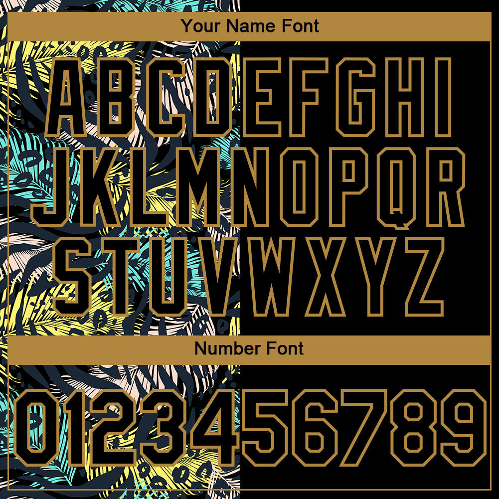 Custom Black Old Gold 3D Pattern Hawaii Tropical Palm Leaves With Animal Print Two-Button Unisex Softball Jersey view 5