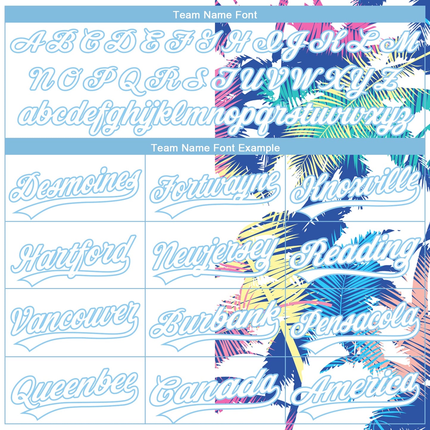 Custom White Light Blue 3D Pattern Hawaii Palm Trees Two-Button Unisex Softball Jersey view 4