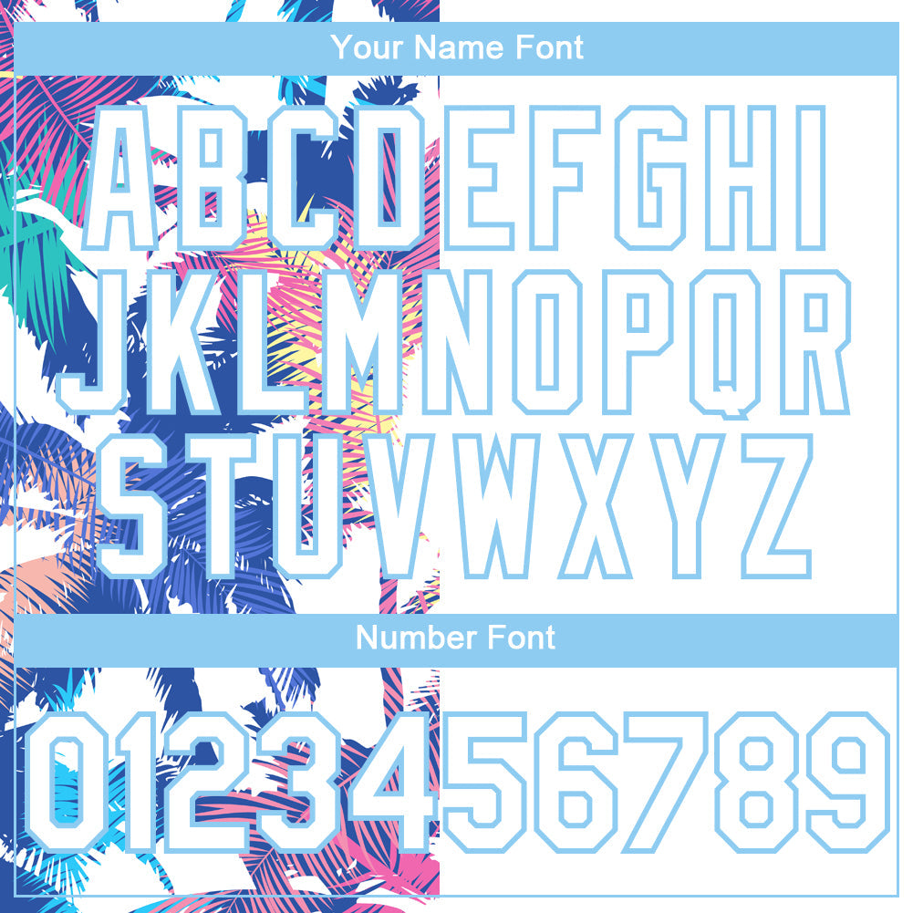 Custom White Light Blue 3D Pattern Hawaii Palm Trees Two-Button Unisex Softball Jersey view 5