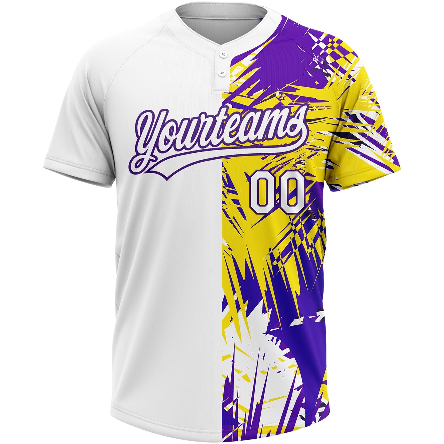 Custom White Purple 3D Pattern Tropical Palm Leaves Two-Button Unisex Softball Jersey view 2