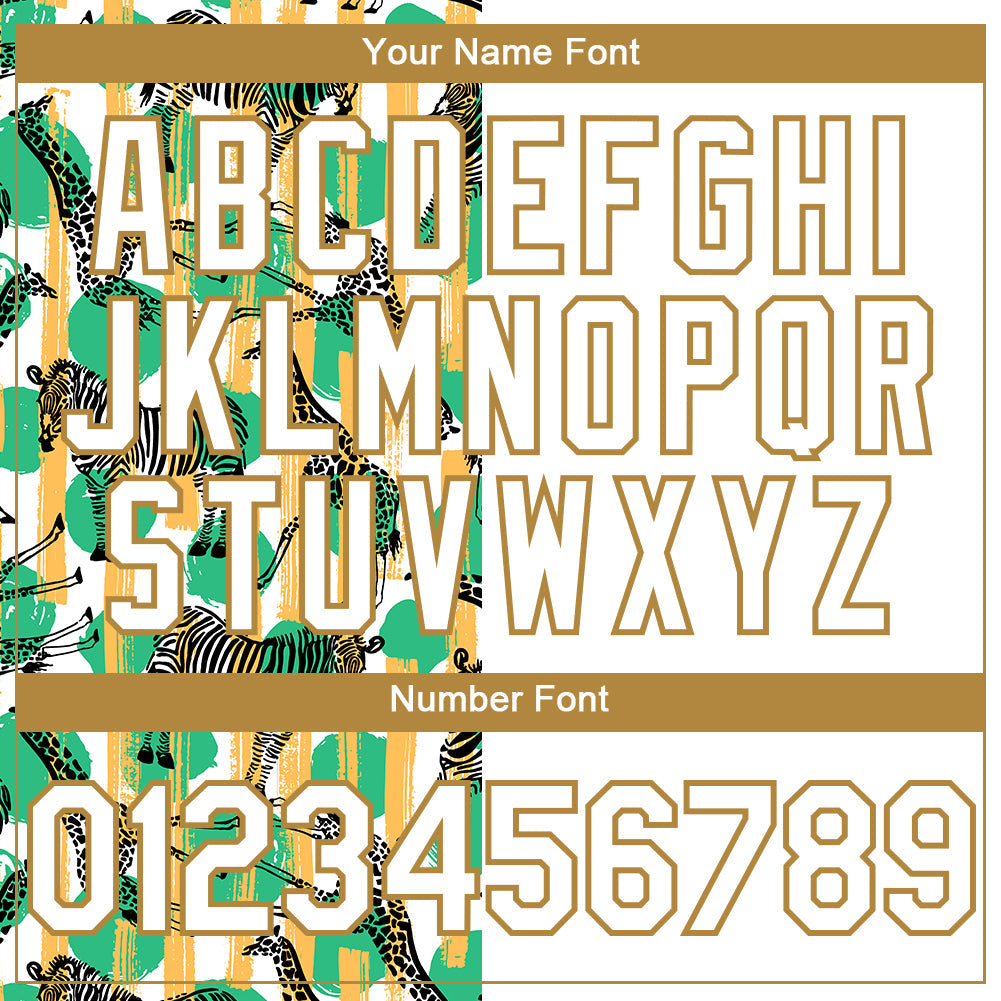 Custom White Old Gold 3D Pattern Zebras And Giraffes Two-Button Unisex Softball Jersey view 5
