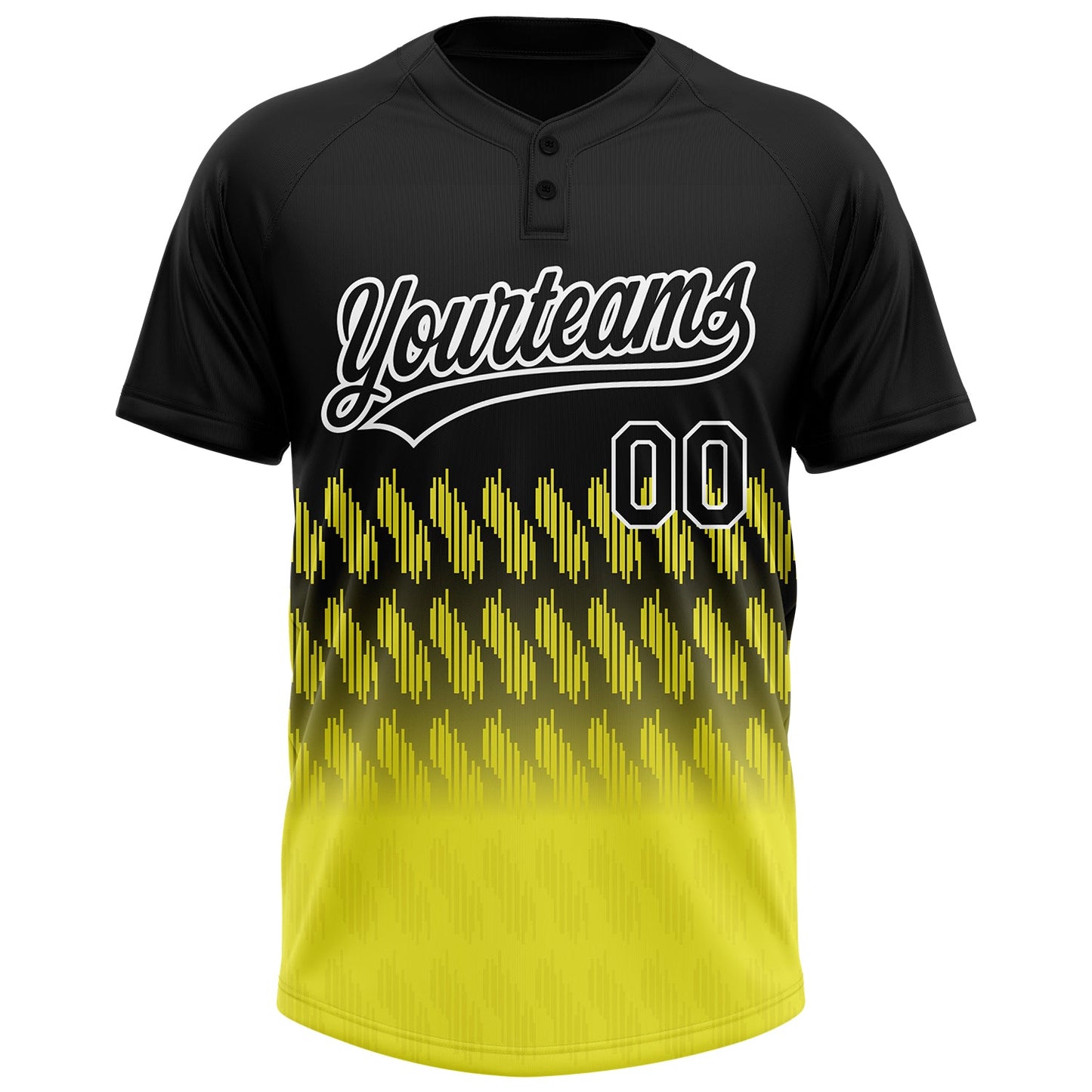 Custom Black Light Yellow-White 3D Pattern Lines Two-Button Unisex Softball Jersey view 2
