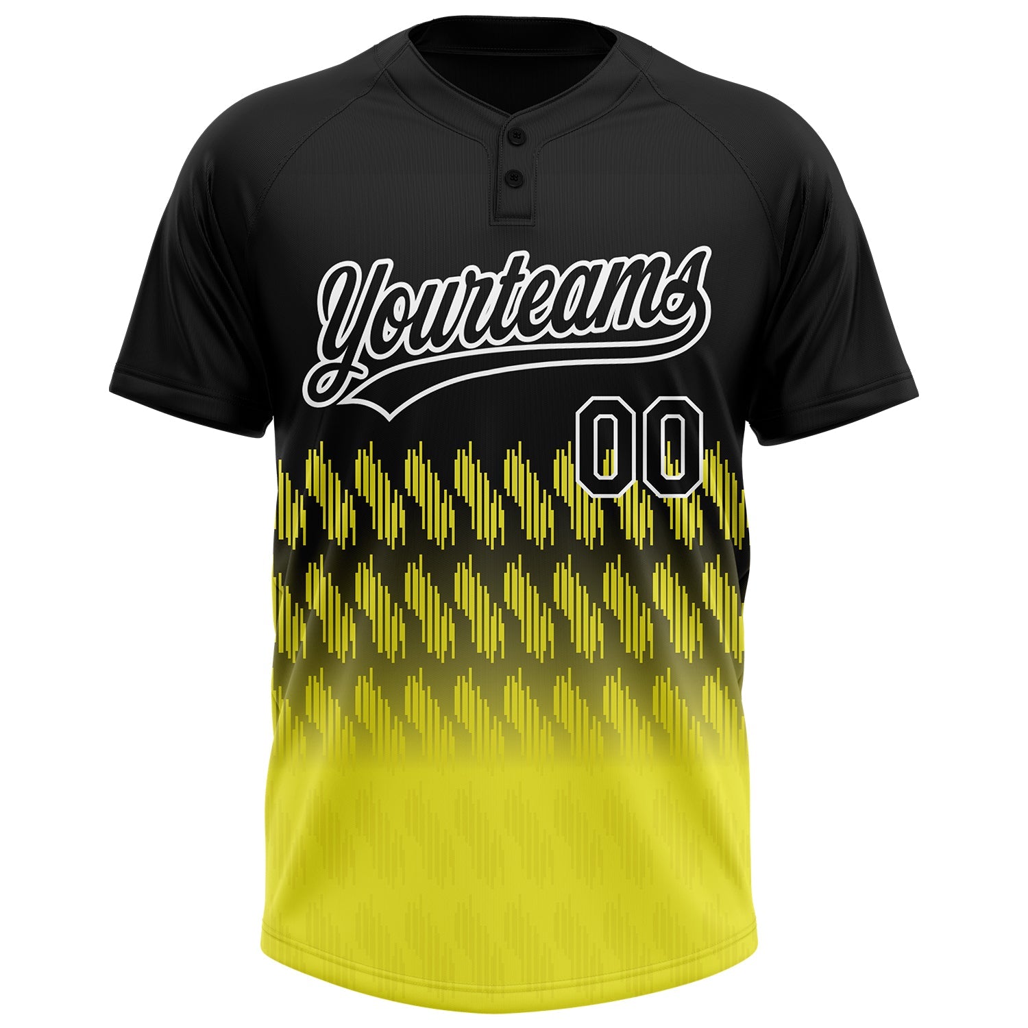 Custom Black Light Yellow-White 3D Pattern Lines Two-Button Unisex Softball Jersey view 2