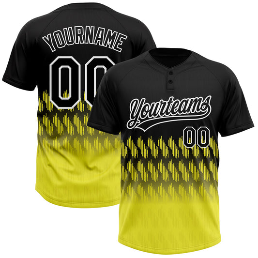 Custom Black Light Yellow-White 3D Pattern Lines Two-Button Unisex Softball Jersey - Main View