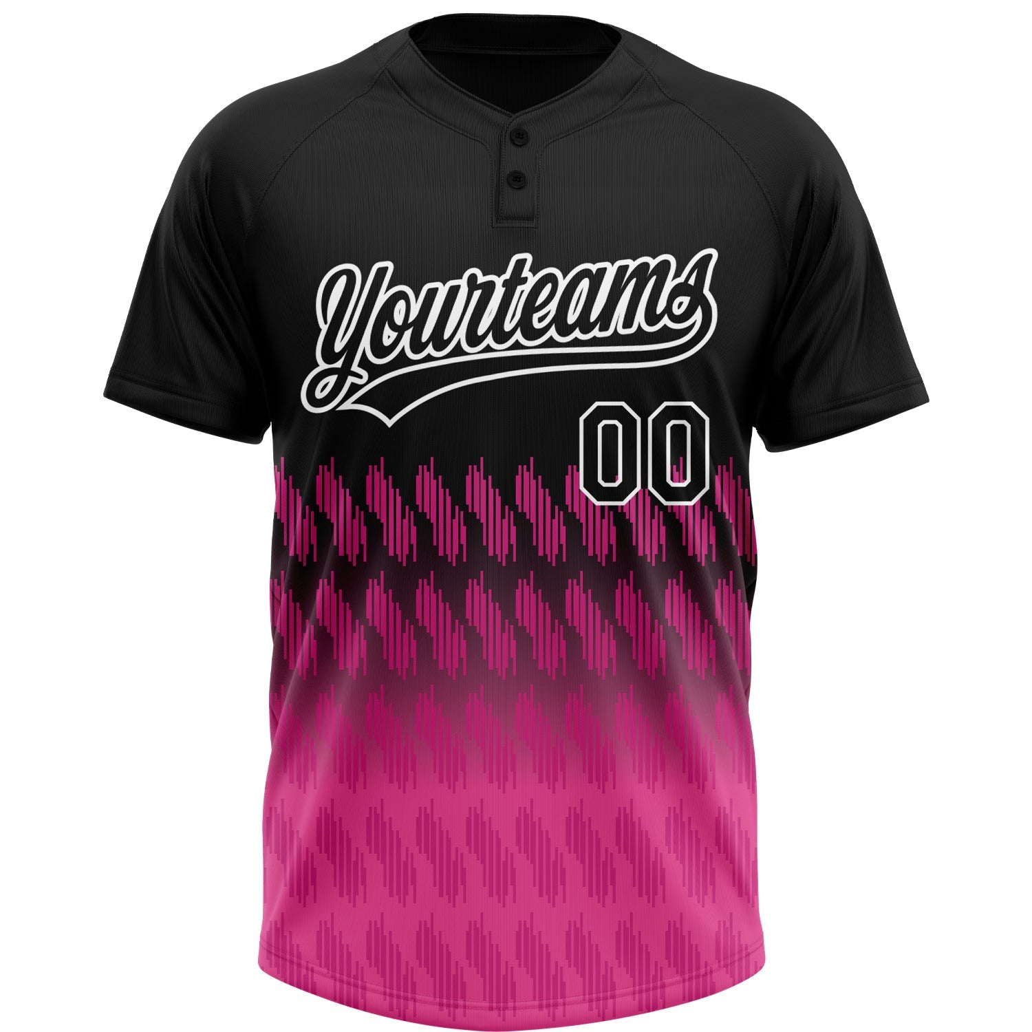 Custom Black Pink-White 3D Pattern Lines Two-Button Unisex Softball Jersey view 2