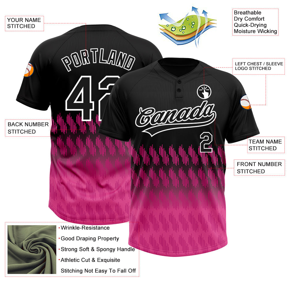Custom Black Pink-White 3D Pattern Lines Two-Button Unisex Softball Jersey view 3