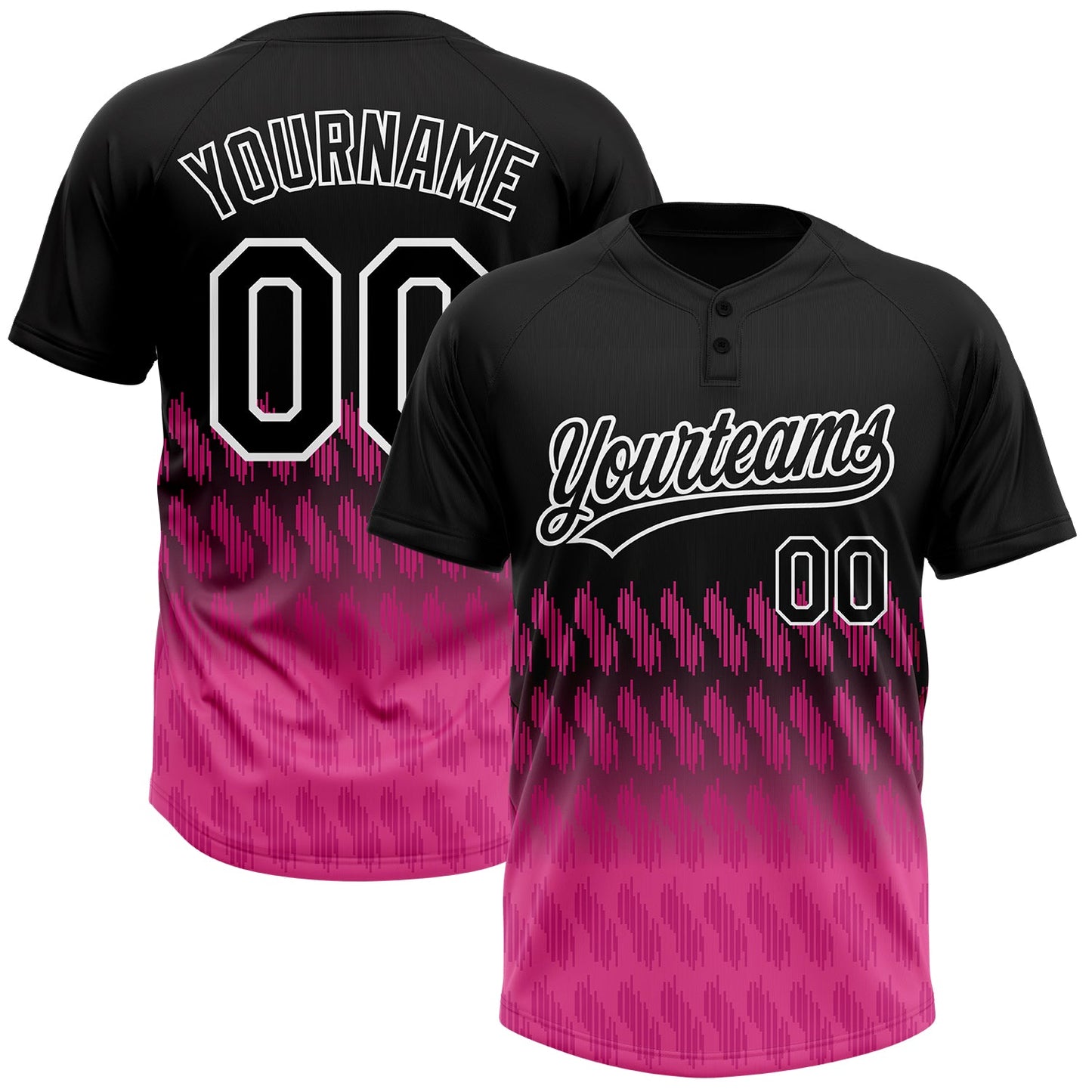 Custom Black Pink-White 3D Pattern Lines Two-Button Unisex Softball Jersey - Main View