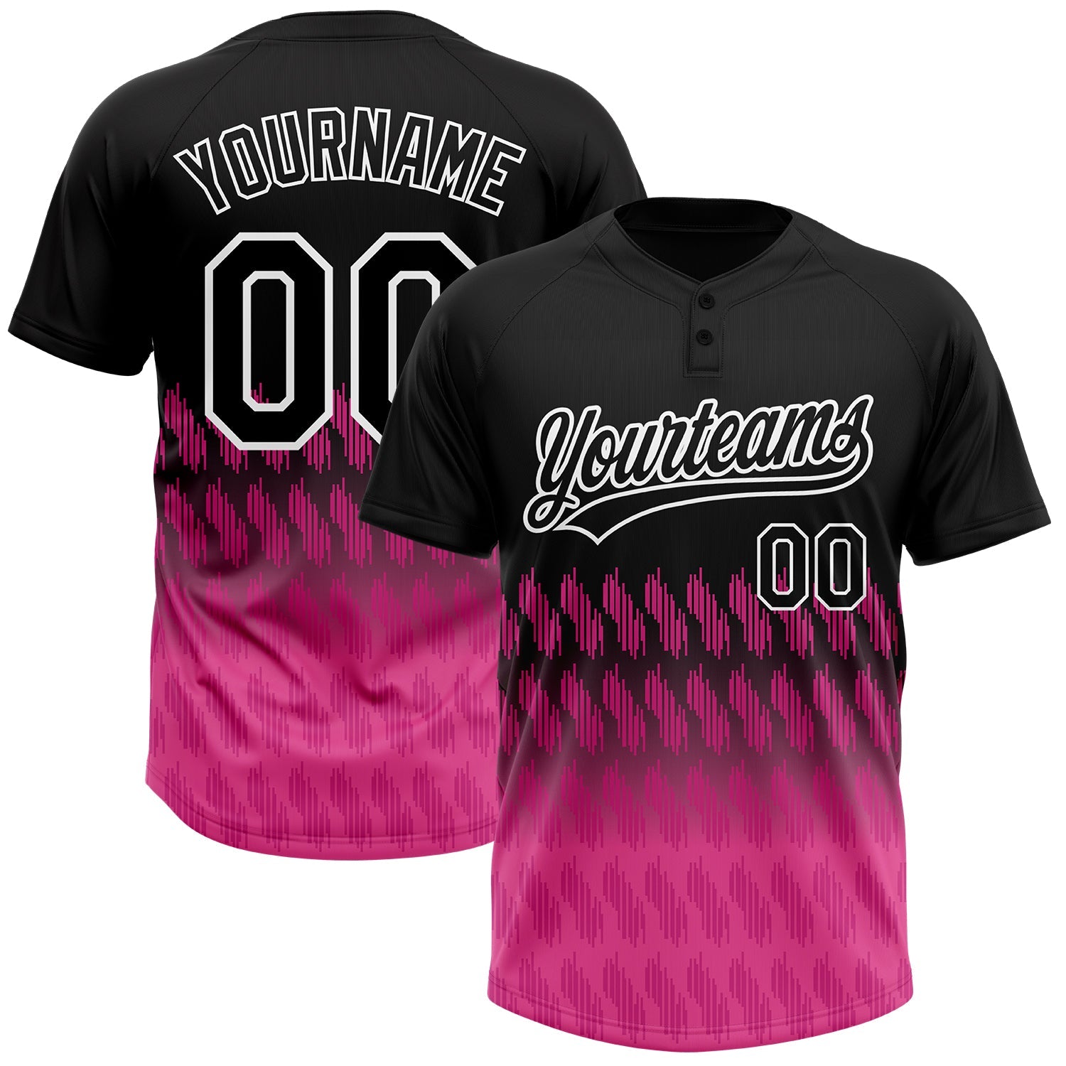 Custom Black Pink-White 3D Pattern Lines Two-Button Unisex Softball Jersey - Main View