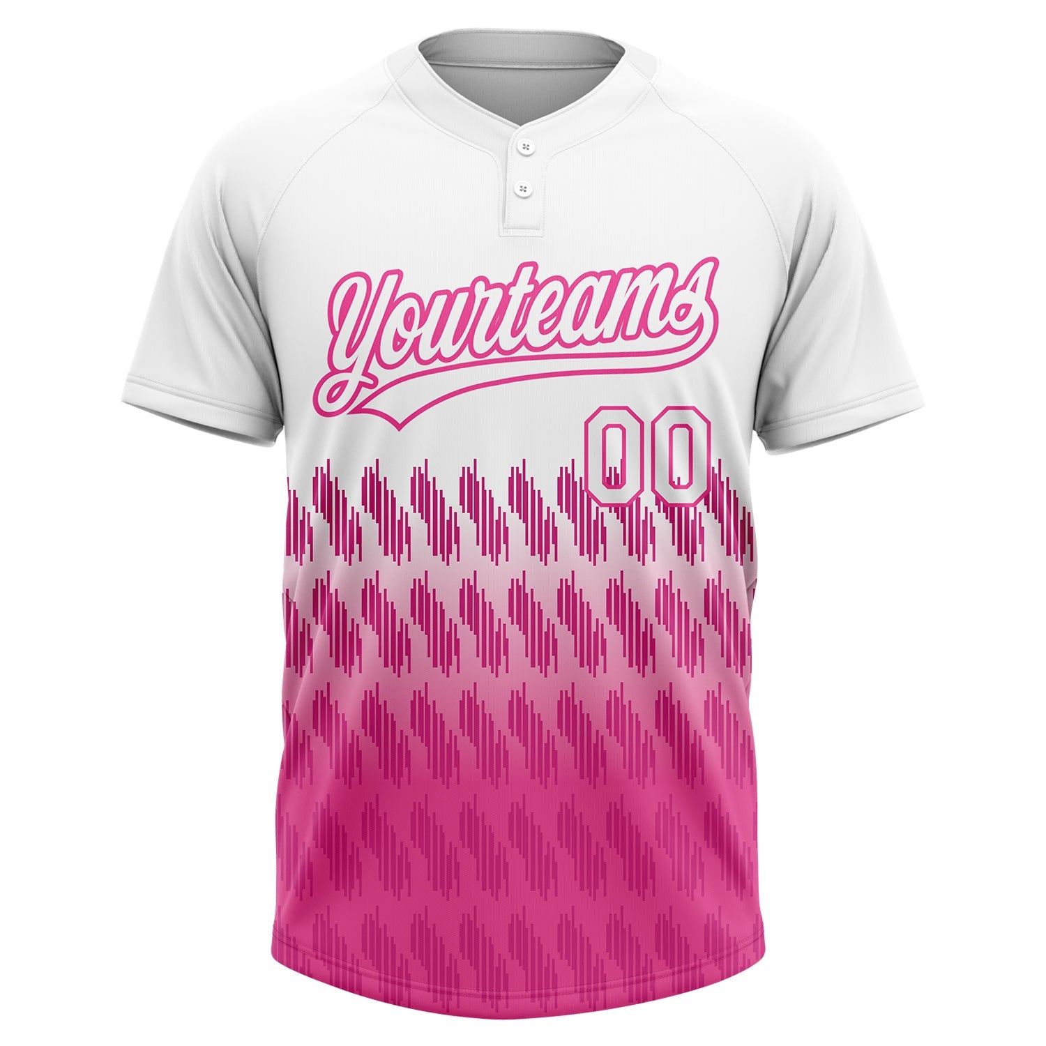 Custom White Pink 3D Pattern Lines Two-Button Unisex Softball Jersey view 2