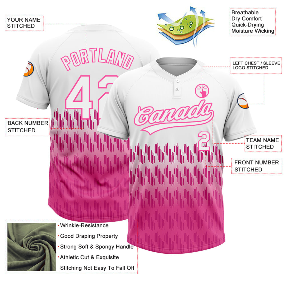 Custom White Pink 3D Pattern Lines Two-Button Unisex Softball Jersey view 3