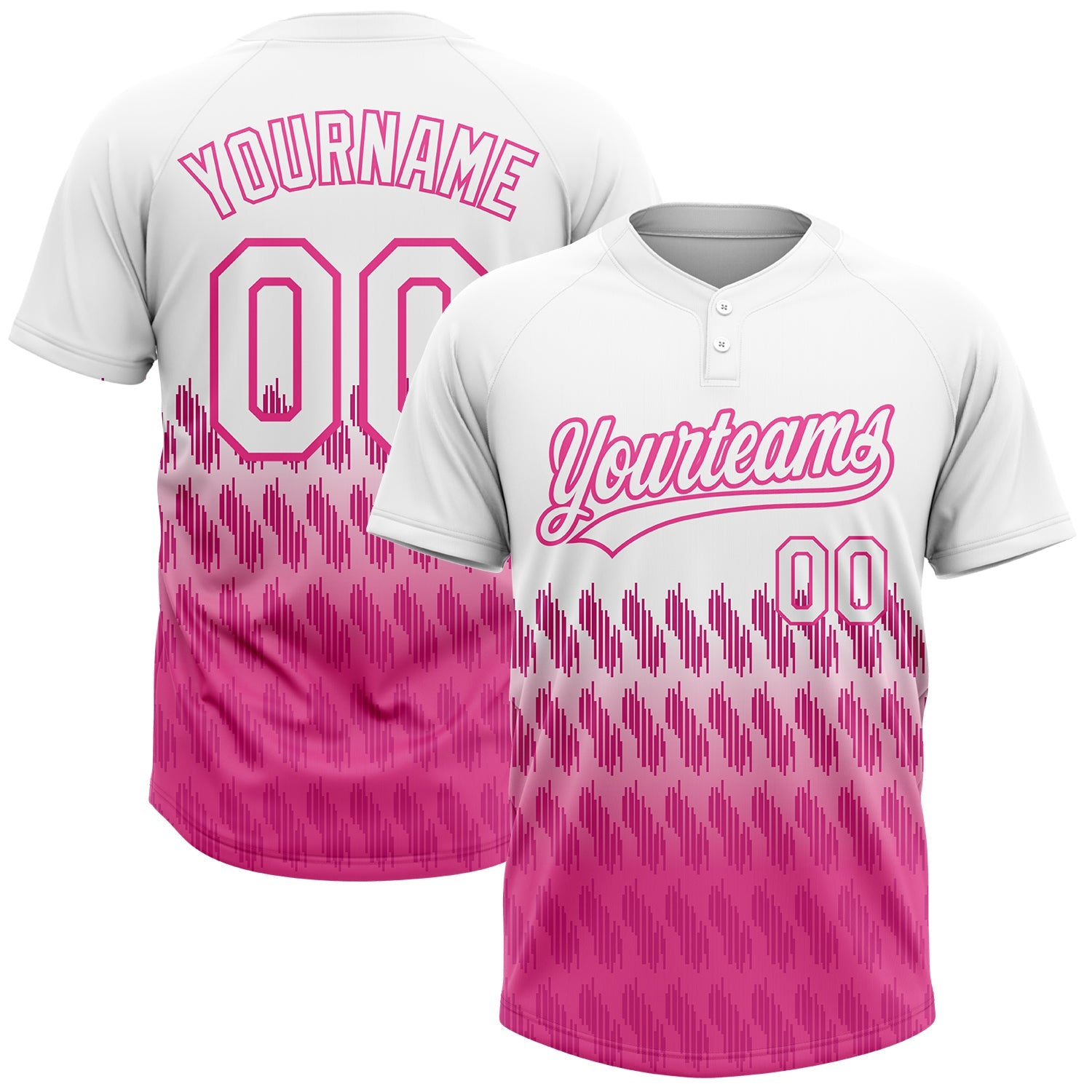 Custom White Pink 3D Pattern Lines Two-Button Unisex Softball Jersey - Main View