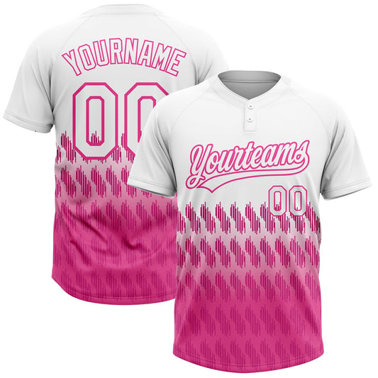 Custom White Pink 3D Pattern Lines Two-Button Unisex Softball Jersey - Main View