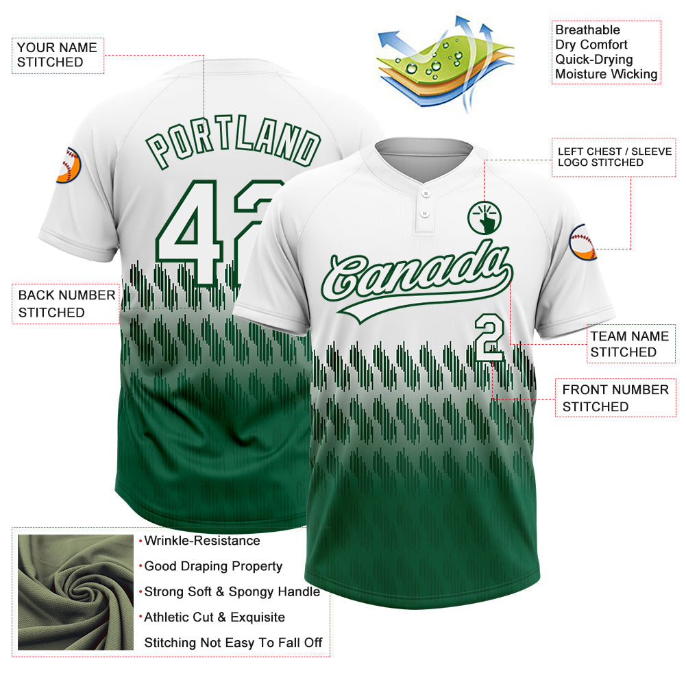 Custom White Kelly Green 3D Pattern Lines Two-Button Unisex Softball Jersey view 3