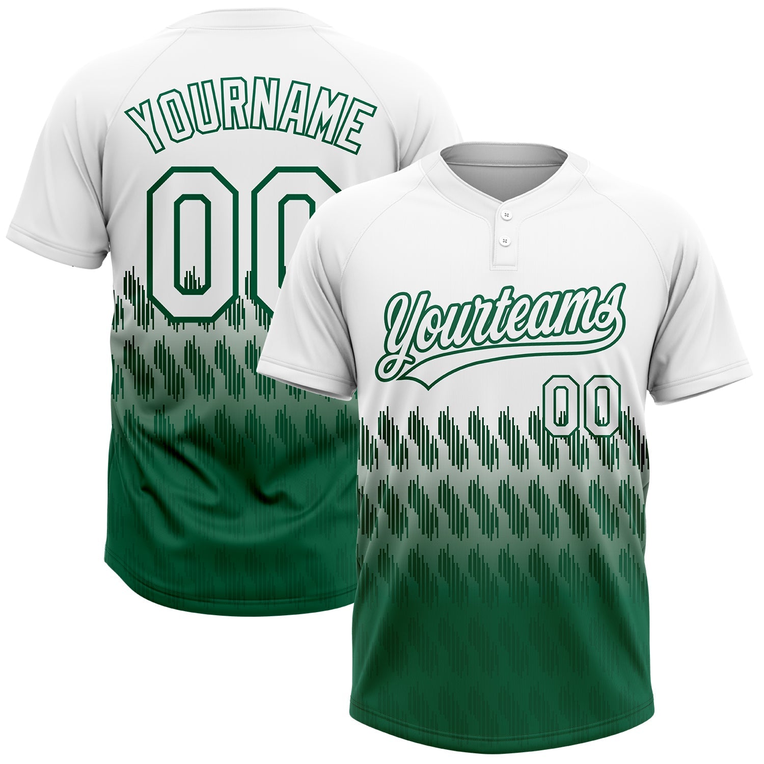Custom White Kelly Green 3D Pattern Lines Two-Button Unisex Softball Jersey - Main View