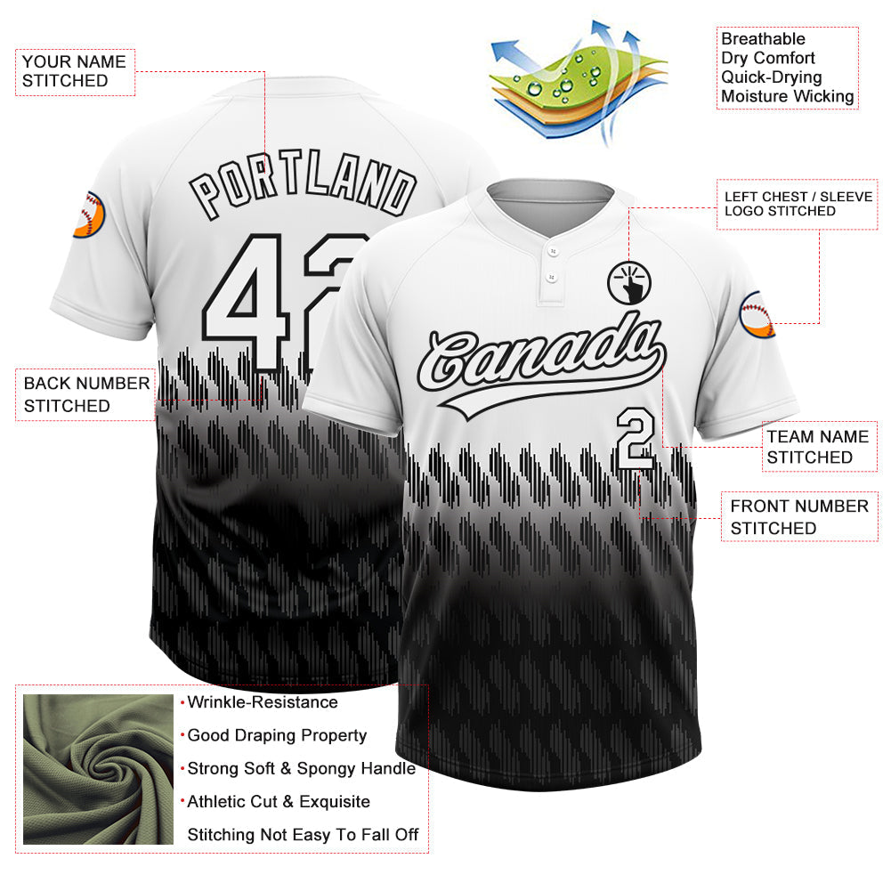 Custom White Black 3D Pattern Lines Two-Button Unisex Softball Jersey view 3