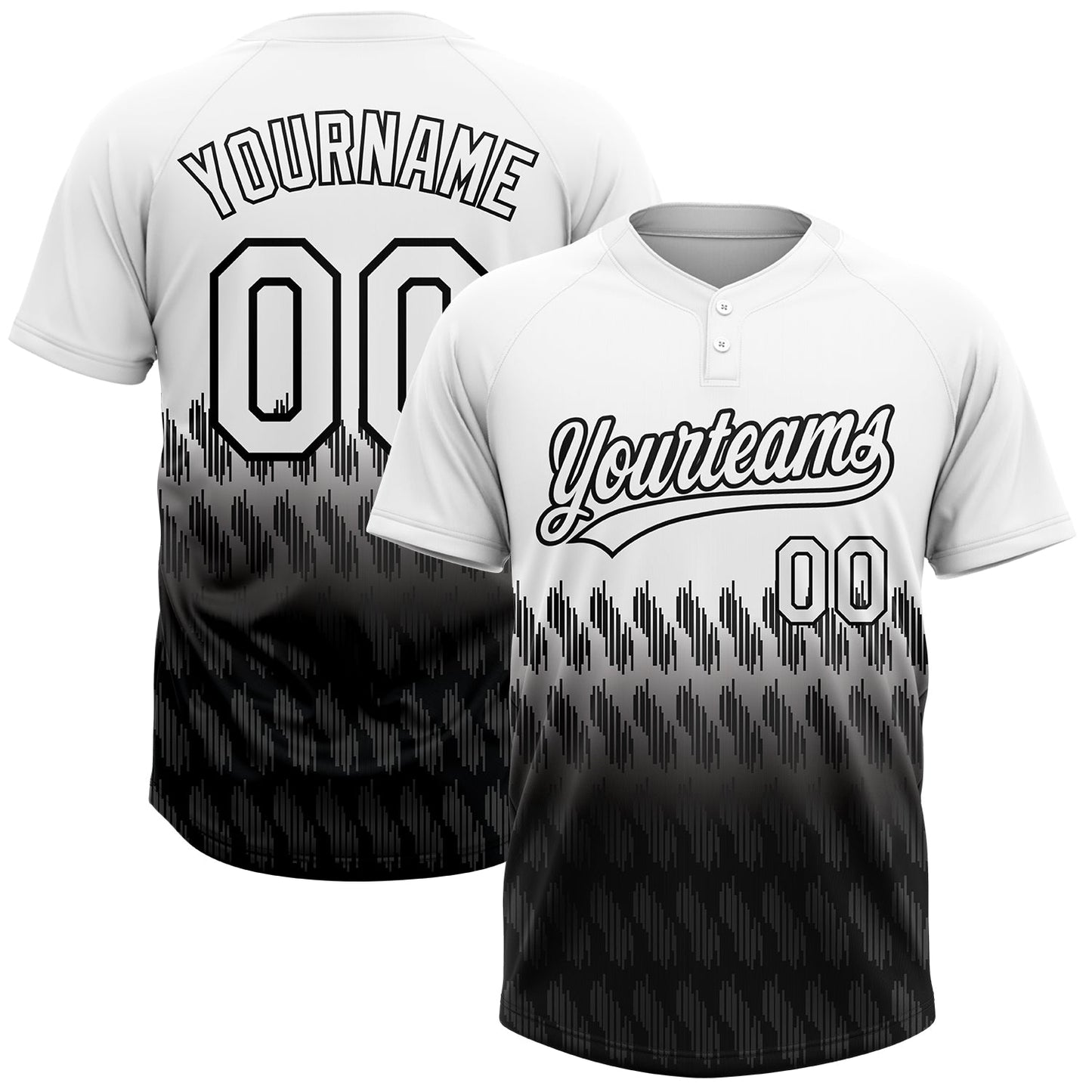 Custom White Black 3D Pattern Lines Two-Button Unisex Softball Jersey - Main View