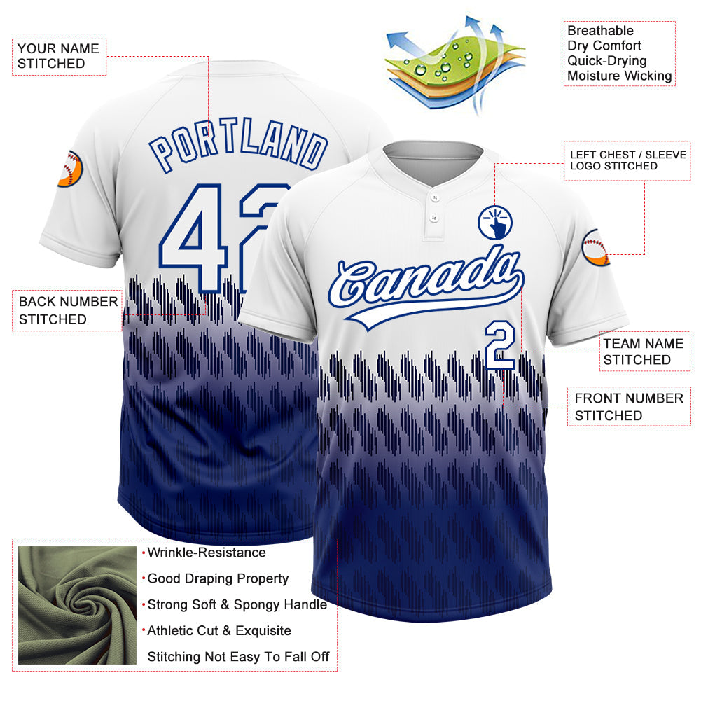 Custom White Royal 3D Pattern Lines Two-Button Unisex Softball Jersey view 3