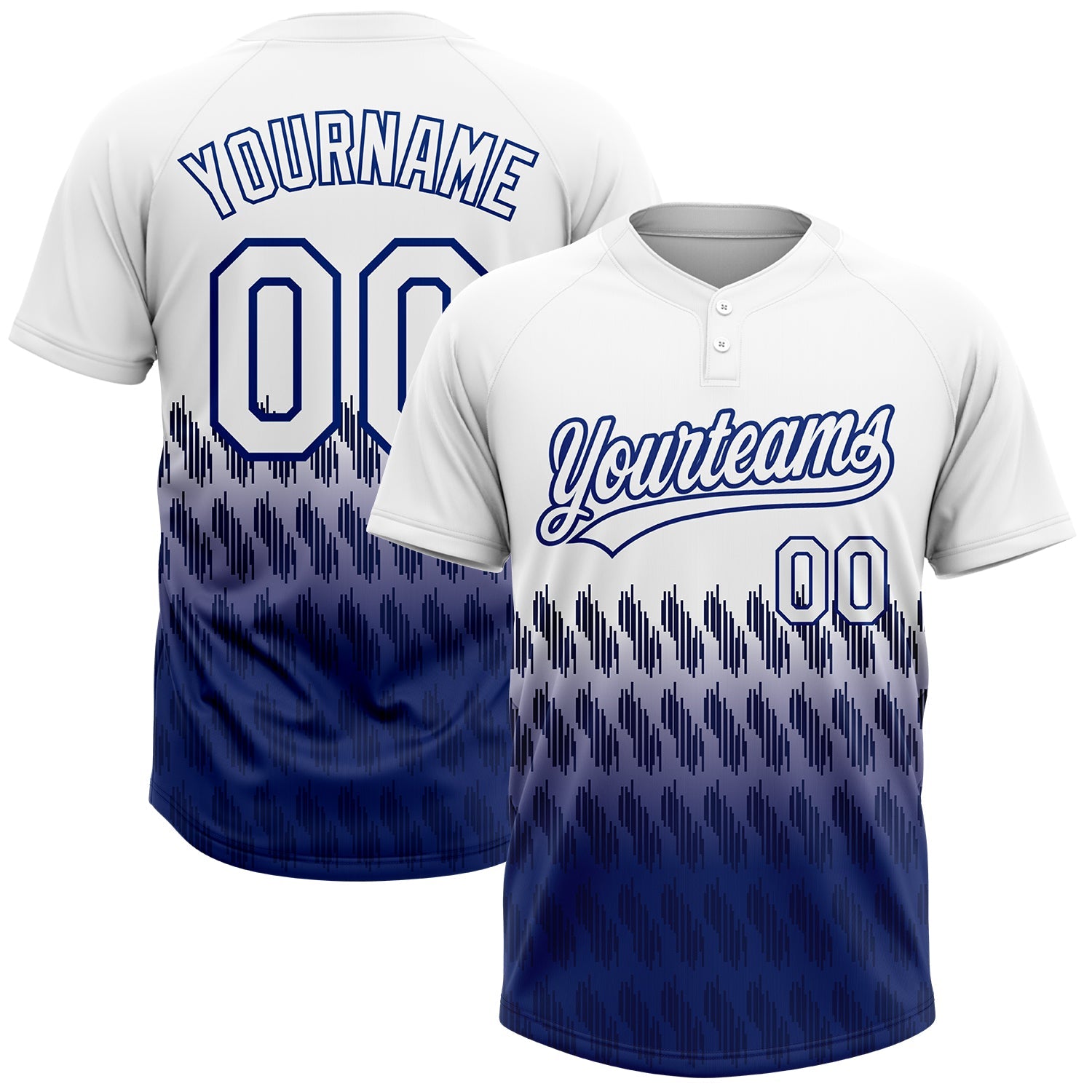 Custom White Royal 3D Pattern Lines Two-Button Unisex Softball Jersey - Main View