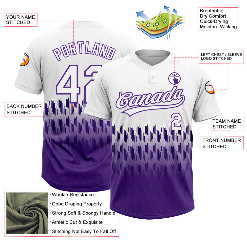 Custom White Purple 3D Pattern Lines Two-Button Unisex Softball Jersey view 3
