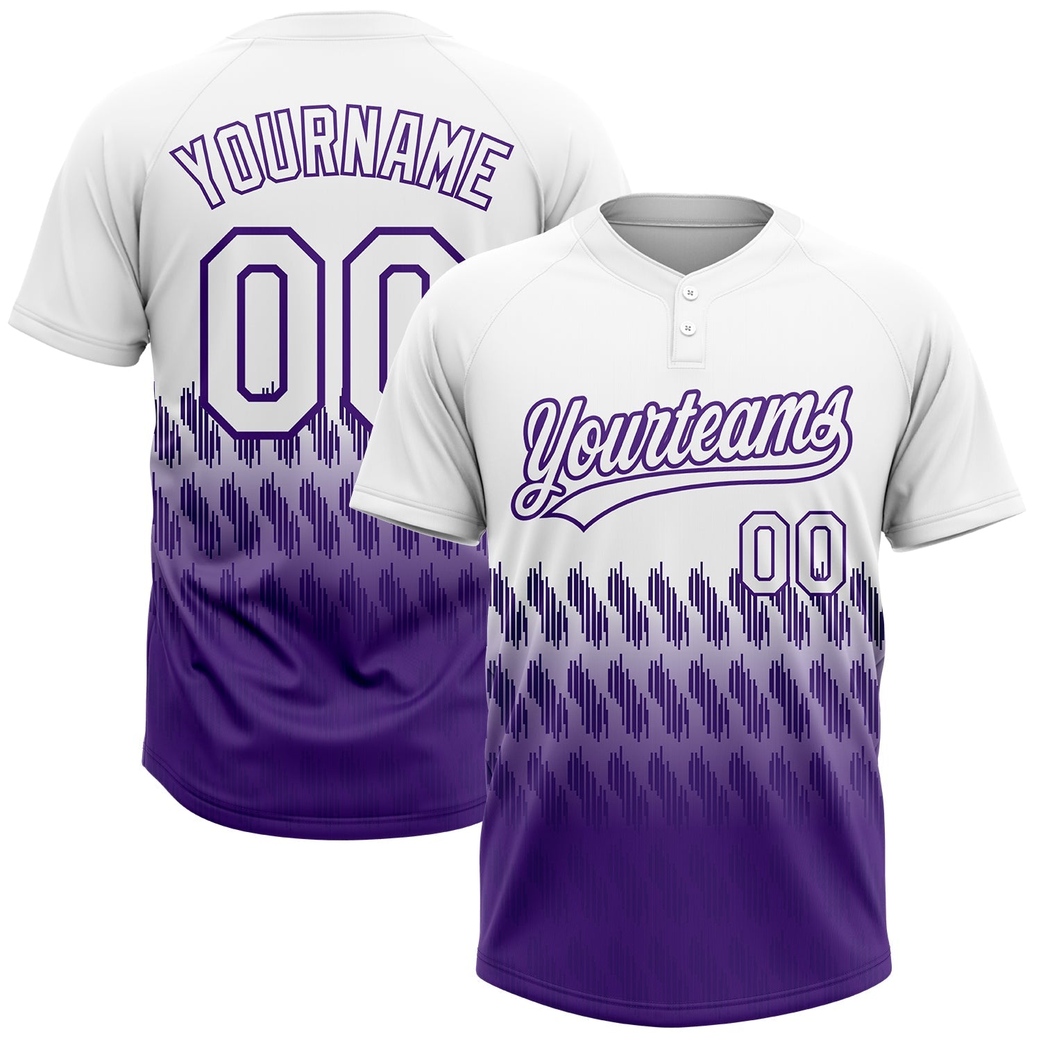 Custom White Purple 3D Pattern Lines Two-Button Unisex Softball Jersey - Main View