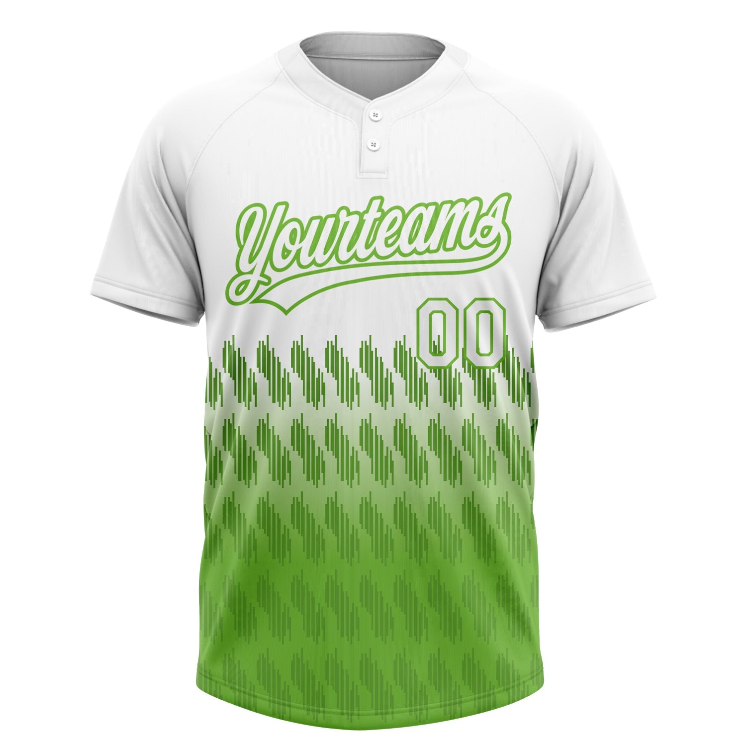 Custom White Neon Green 3D Pattern Lines Two-Button Unisex Softball Jersey view 2